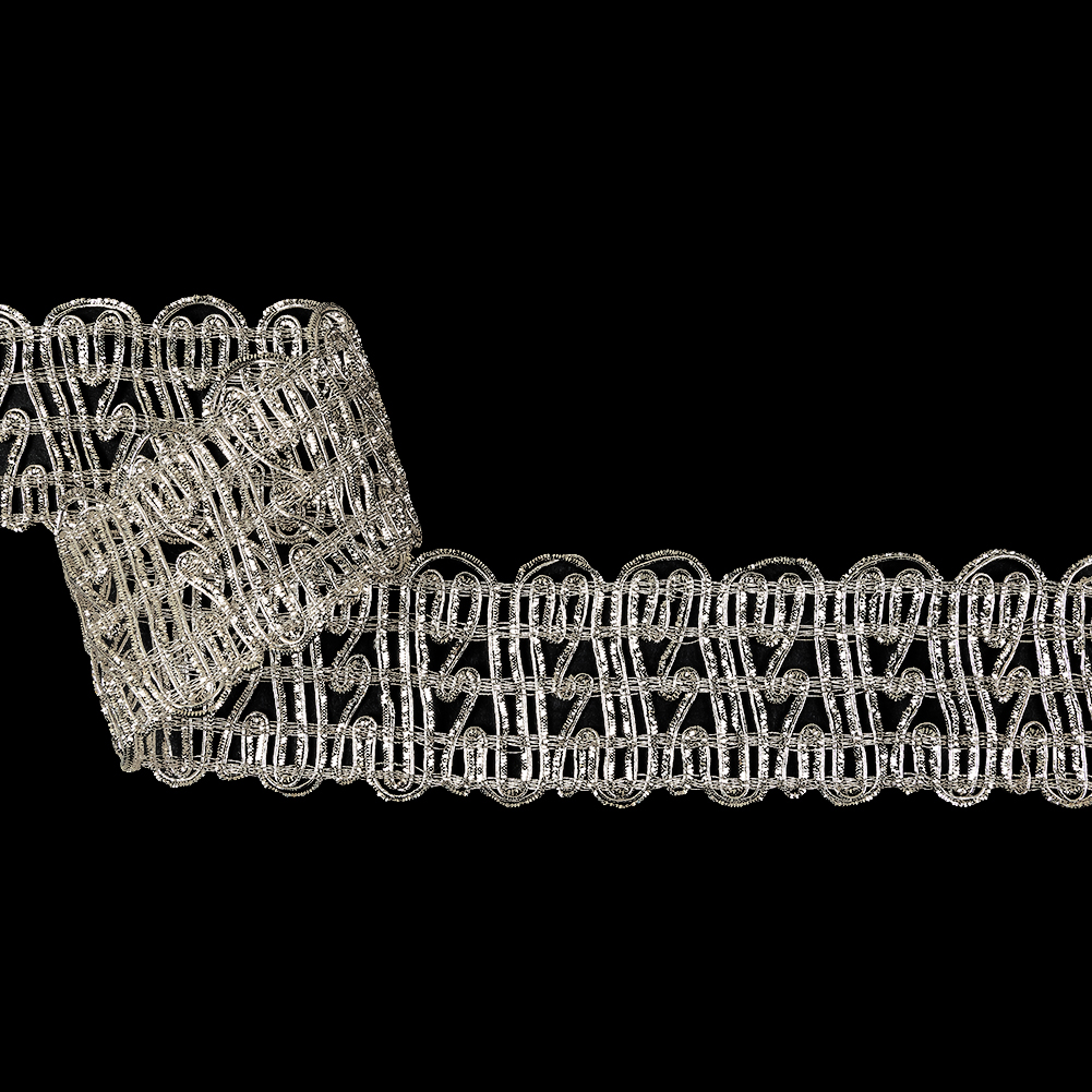 Vintage Metallic Silver Twisting Lines Braided Trim – 2″ Vintage Metallic Silver Twisting Lines Braided Trim – 2″