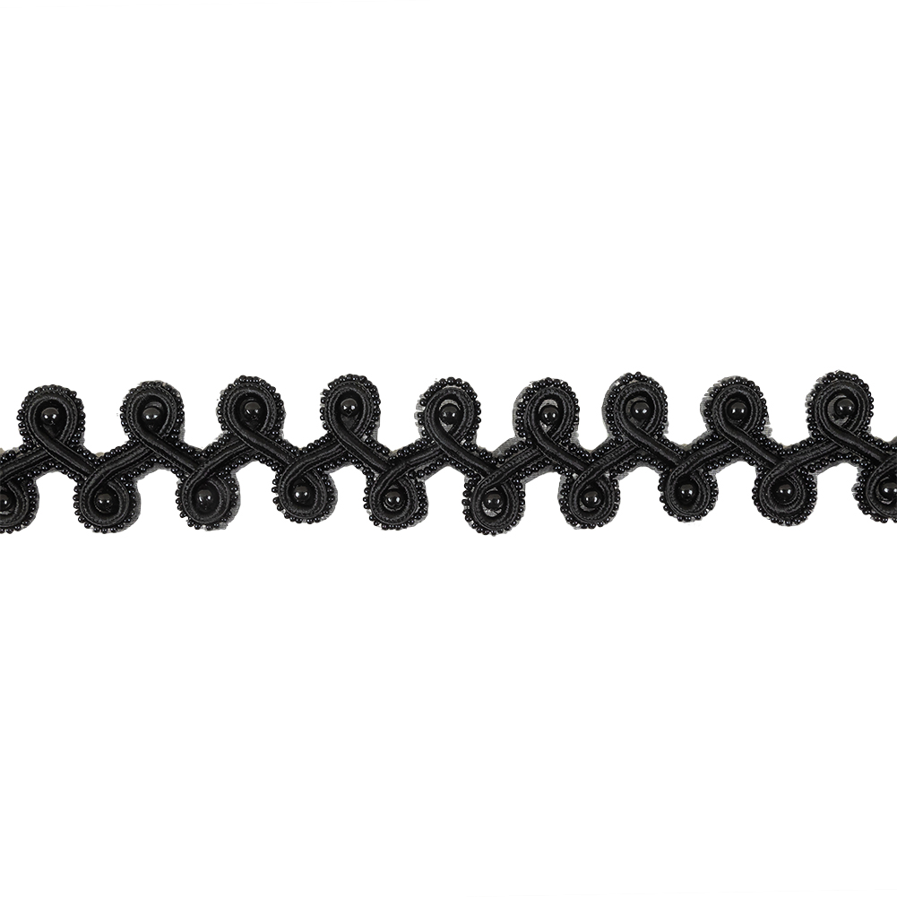 Vintage Black Pearl and Seed Beaded President Braid Trim – 1.5″ Vintage Black Pearl and Seed Beaded President Braid Trim – 1.5″