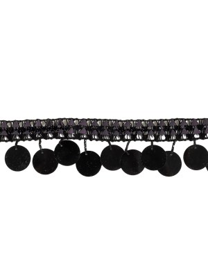 Vintage Metallic Black Braided Trim with Black Beads and Paillette Sequins Fringe – 1.75″ Vintage Metallic Black Braided Trim with Black Beads and Paillette Sequins Fringe – 1.75″