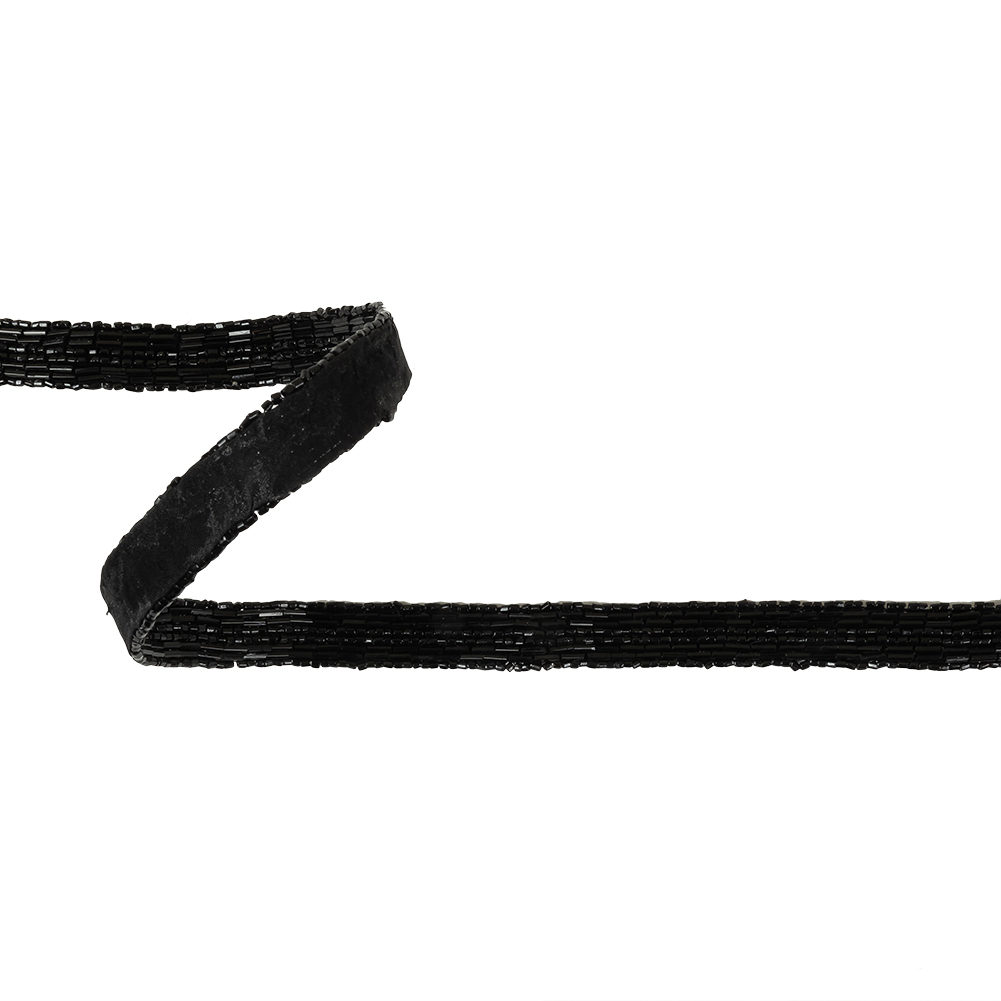 Vintage Black 8 Row Bugle and Seed Beaded Striped Trim – 0.625″ Vintage Black 8 Row Bugle and Seed Beaded Striped Trim – 0.625″