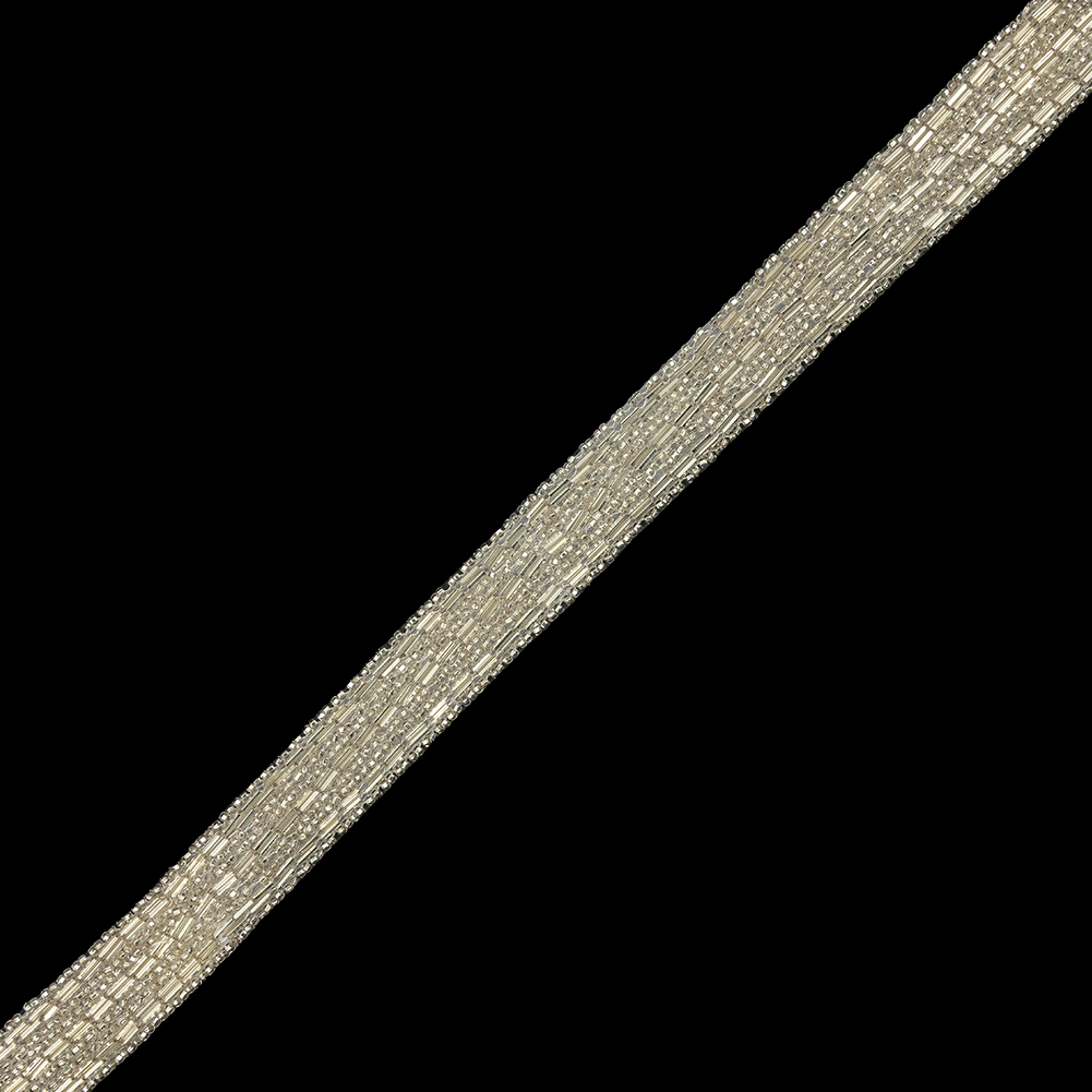 Vintage Silver Striped 12-Row Glass Seed and Bugle Beaded Trim – 0.75″ Vintage Silver Striped 12-Row Glass Seed and Bugle Beaded Trim – 0.75″