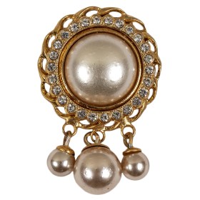 Vintage Gold, Crystal and Pearl Rhinestone Shank Back Button with Hanging Pearl Beads – 40L/25.5mm Vintage Gold, Crystal and Pearl Rhinestone Shank Back Button with Hanging Pearl Beads – 40L/25.5mm