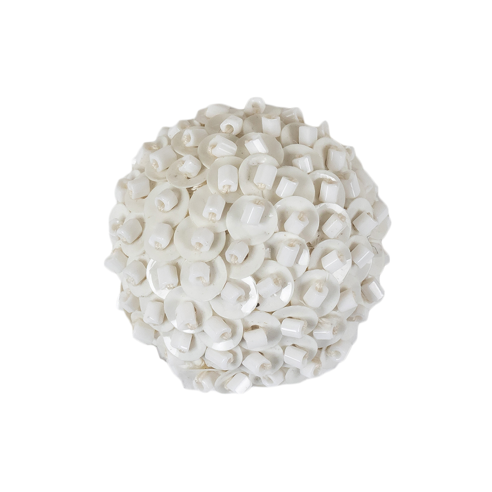 Vintage White Domed Sequined and Beaded Shank Back Button – 40L/25.5mm Vintage White Domed Sequined and Beaded Shank Back Button – 40L/25.5mm