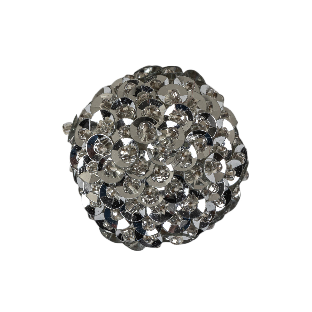 Vintage Silver Domed Sequined and Beaded Shank Back Button – 40L/25.5mm Vintage Silver Domed Sequined and Beaded Shank Back Button – 40L/25.5mm