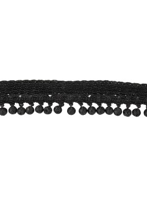 Vintage Black Braided Trim with Thread Covered Bead Pom Pom Fringe – 1.375″ Vintage Black Braided Trim with Thread Covered Bead Pom Pom Fringe – 1.375″