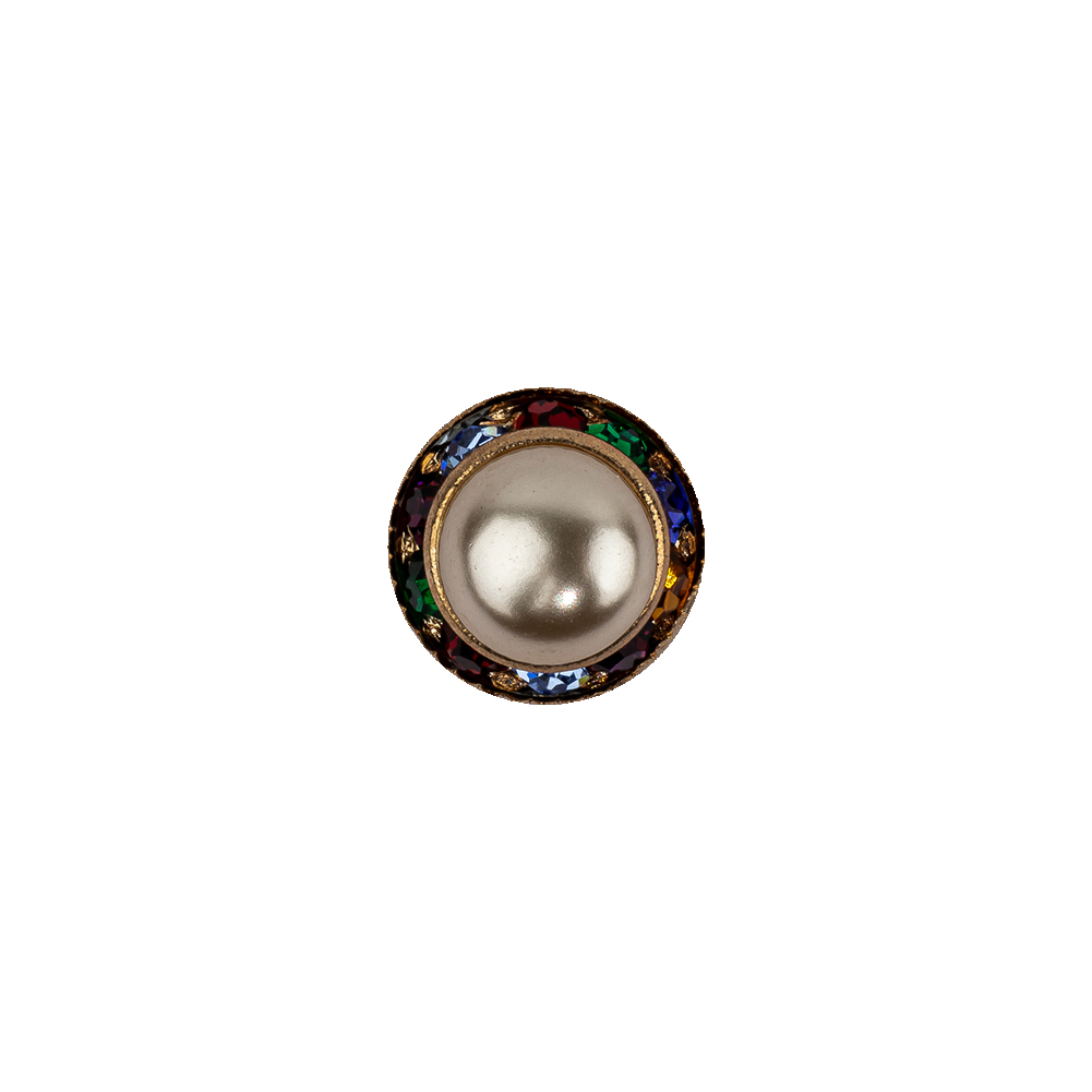 Vintage Swarovski Pearl, Multicolored Rhinestones and Gold Metal Shank Back Button – 18L/11.5mm Vintage Swarovski Pearl, Multicolored Rhinestones and Gold Metal Shank Back Button – 18L/11.5mm