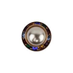 Vintage Swarovski Pearl, Multicolored Rhinestones and Gold Metal Shank Back Button – 25L/16mm Vintage Swarovski Pearl, Multicolored Rhinestones and Gold Metal Shank Back Button – 25L/16mm