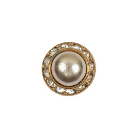 Vintage One Row Crystal Rhinestones and Gold Metal Shank Button with Pearl Finished Center – 24L/15mm Vintage One Row Crystal Rhinestones and Gold Metal Shank Button with Pearl Finished Center – 24L/15mm