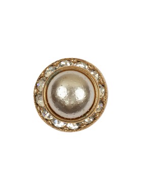 Vintage One Row Crystal Rhinestones and Gold Metal Shank Button with Pearl Finished Center – 24L/15mm Vintage One Row Crystal Rhinestones and Gold Metal Shank Button with Pearl Finished Center – 24L/15mm