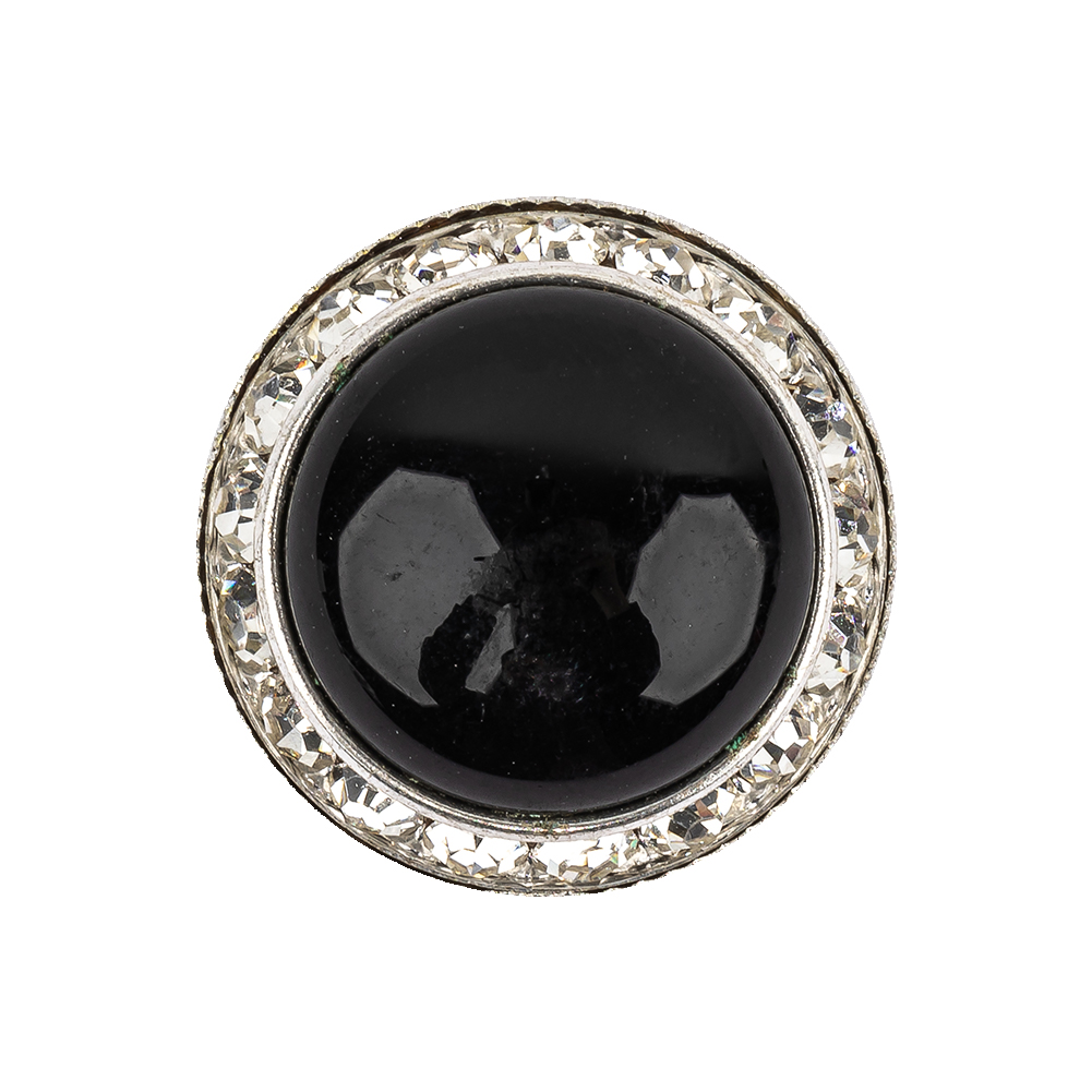 Vintage Swarovski Jet, Crystal Rhinestones and Silver Metal Shank Back Button – 40L/25.5mm Vintage Swarovski Jet, Crystal Rhinestones and Silver Metal Shank Back Button – 40L/25.5mm