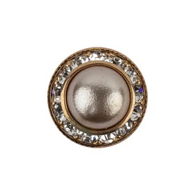 Vintage Swarovski Pearl, Crystal Rhinestones and Gold Metal Shank Back Button – 34L/21.5mm Vintage Swarovski Pearl, Crystal Rhinestones and Gold Metal Shank Back Button – 34L/21.5mm