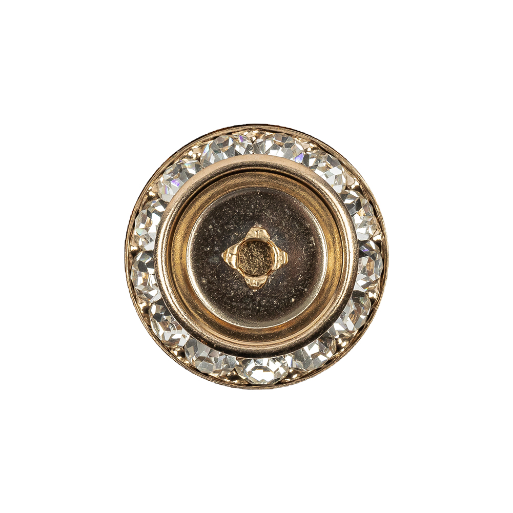 Vintage Crystal Rhinestones and Gold Metal Sawtooth Edge Shank Back Button With No Center – 34L/21.5mm Vintage Crystal Rhinestones and Gold Metal Sawtooth Edge Shank Back Button With No Center – 34L/21.5mm