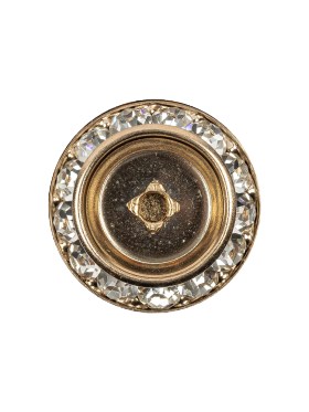 Vintage Crystal Rhinestones and Gold Metal Sawtooth Edge Shank Back Button With No Center – 34L/21.5mm Vintage Crystal Rhinestones and Gold Metal Sawtooth Edge Shank Back Button With No Center – 34L/21.5mm