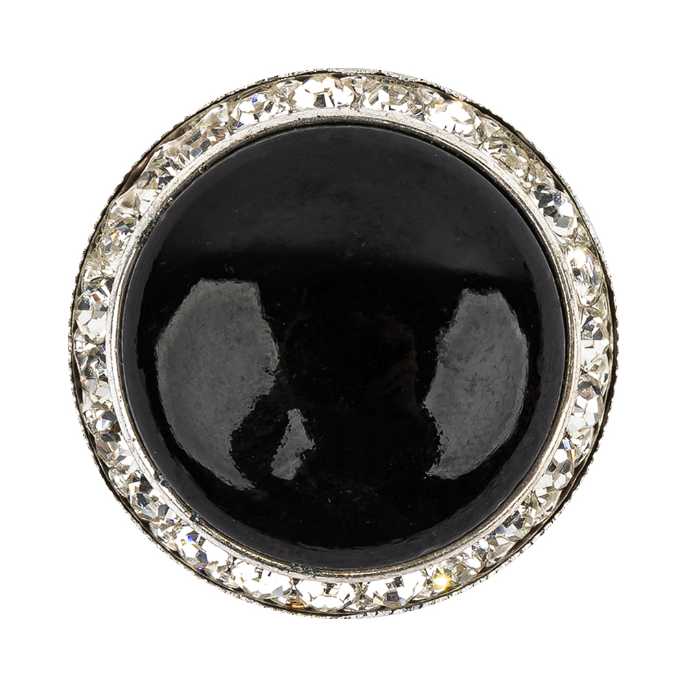 Vintage Swarovski Jet, Crystal Rhinestones and Silver Metal Shank Back Button – 54L/34mm Vintage Swarovski Jet, Crystal Rhinestones and Silver Metal Shank Back Button – 54L/34mm