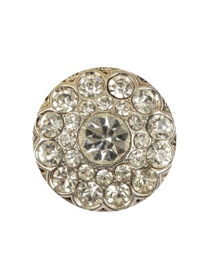 Vintage Crystal Rhinestones and Silver Metal Scalloped Shank Back Button – 34L/21.5mm Vintage Crystal Rhinestones and Silver Metal Scalloped Shank Back Button – 34L/21.5mm