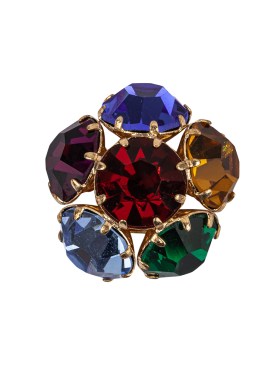 Vintage Swarovski Multicolored Rhinestones and Gold Metal Floral Shank Back Button – 38L/24mm Vintage Swarovski Multicolored Rhinestones and Gold Metal Floral Shank Back Button – 38L/24mm