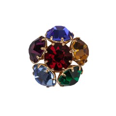 Vintage Swarovski Multicolored Rhinestones and Gold Metal Floral Shank Back Button – 38L/24mm Vintage Swarovski Multicolored Rhinestones and Gold Metal Floral Shank Back Button – 38L/24mm