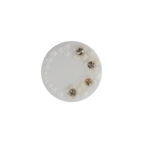 Vintage Chalk White and Crystal Rhinestones Floral Glass Button – 28L/18mm Vintage Chalk White and Crystal Rhinestones Floral Glass Button – 28L/18mm