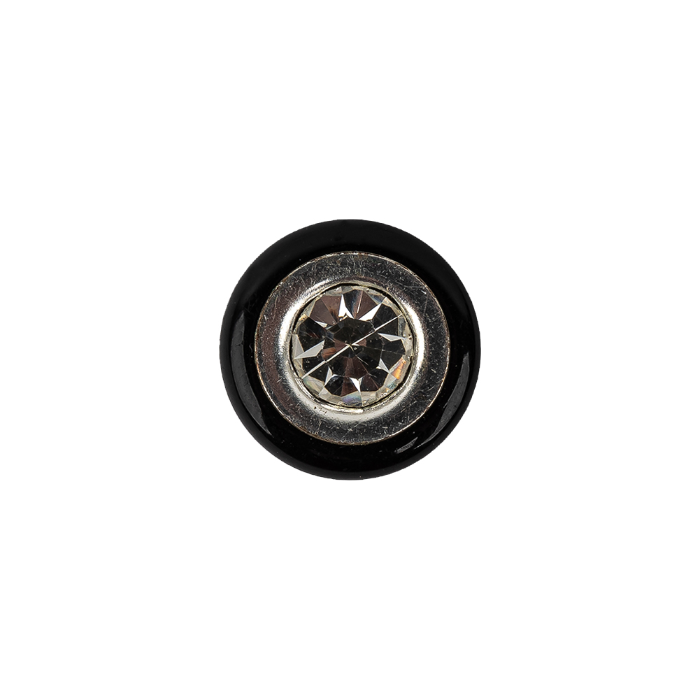 Vintage Black and Silver Metal Shank Back Button with Rhinestone Core – 22L/14mm Vintage Black and Silver Metal Shank Back Button with Rhinestone Core – 22L/14mm