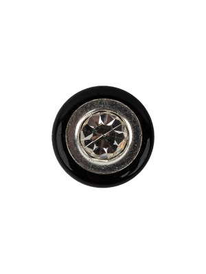 Vintage Black and Silver Metal Shank Back Button with Rhinestone Core – 22L/14mm Vintage Black and Silver Metal Shank Back Button with Rhinestone Core – 22L/14mm
