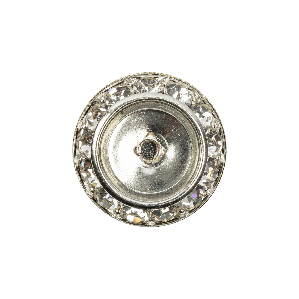Vintage Crystal Rhinestones and Silver Metal Sawtooth Edge Shank Back Button With No Center – 34L/21.5mm Vintage Crystal Rhinestones and Silver Metal Sawtooth Edge Shank Back Button With No Center – 34L/21.5mm