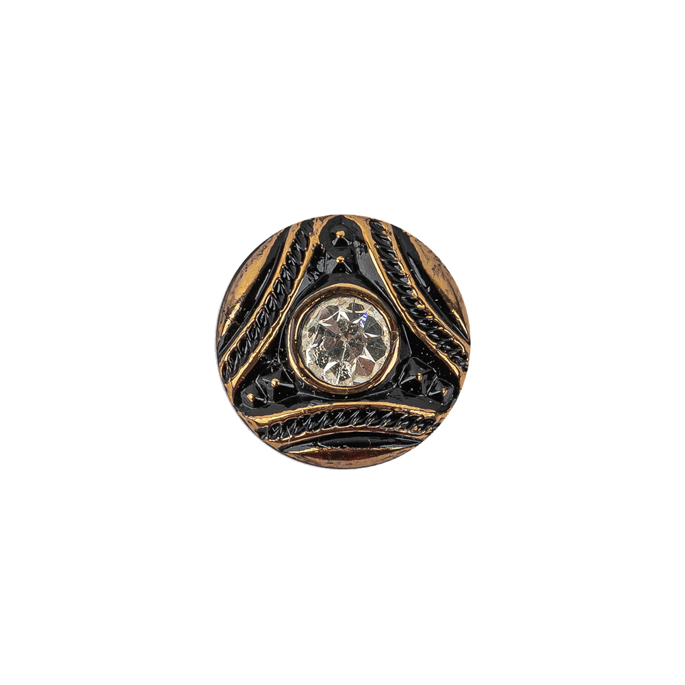 Vintage Antique Gold and Black Shank Back Glass Button with Rhinestone Core – 22L/14mm Vintage Antique Gold and Black Shank Back Glass Button with Rhinestone Core – 22L/14mm