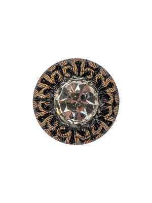 Vintage Antique Gold and Black Classical Shank Back Glass Button with Rhinestone Core – 28L/18mm Vintage Antique Gold and Black Classical Shank Back Glass Button with Rhinestone Core – 28L/18mm