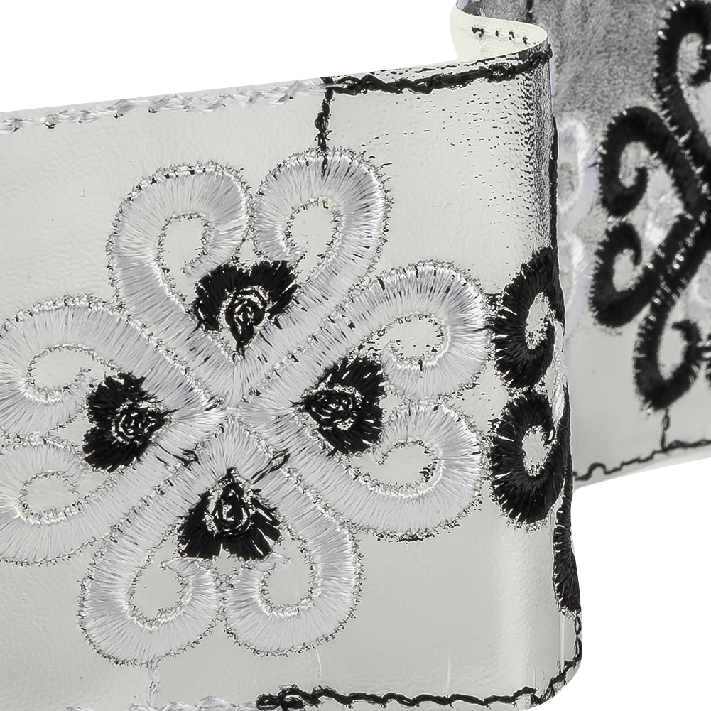 Vintage English White and Black Embroidered Silver Metallic Vinyl Ribbon - 2.75"