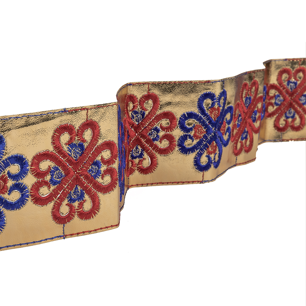 Vintage English Navy and Red Embroidered Gold Metallic Vinyl Ribbon – 2.75″ Vintage English Navy and Red Embroidered Gold Metallic Vinyl Ribbon – 2.75″