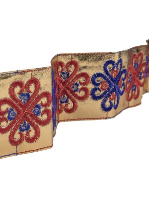 Vintage English Navy and Red Embroidered Gold Metallic Vinyl Ribbon – 2.75″ Vintage English Navy and Red Embroidered Gold Metallic Vinyl Ribbon – 2.75″