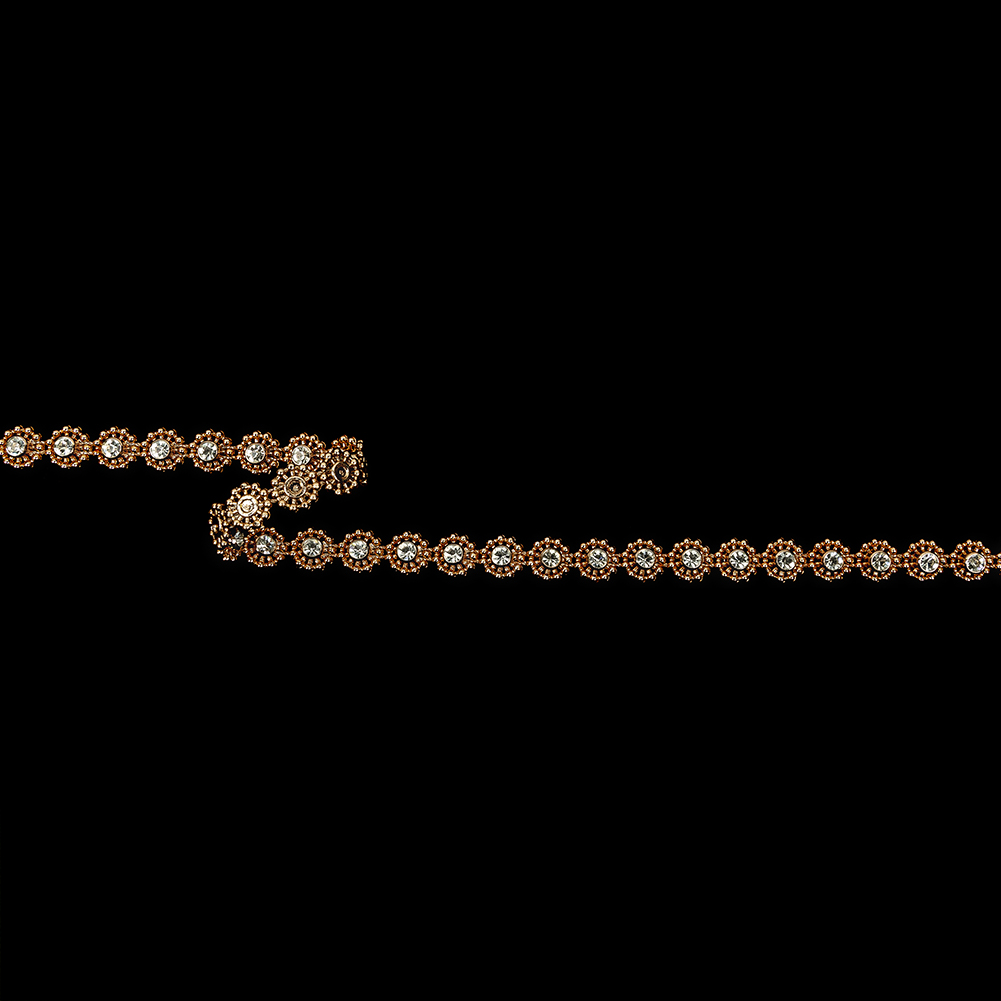Vintage Rose Gold Floral Beaded Trimming with Rhinestone Centers – 0.375″ Vintage Rose Gold Floral Beaded Trimming with Rhinestone Centers – 0.375″