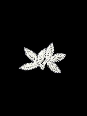 Vintage Opaque White Bugle and Seed Beaded Foliage Applique – 2.25″ x 3.25″ Vintage Opaque White Bugle and Seed Beaded Foliage Applique – 2.25″ x 3.25″