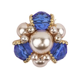Vintage Swarovski Sapphire, Pearl and Gold Floral Ornate Shank Back Button – 48L/30.5mm Vintage Swarovski Sapphire, Pearl and Gold Floral Ornate Shank Back Button – 48L/30.5mm