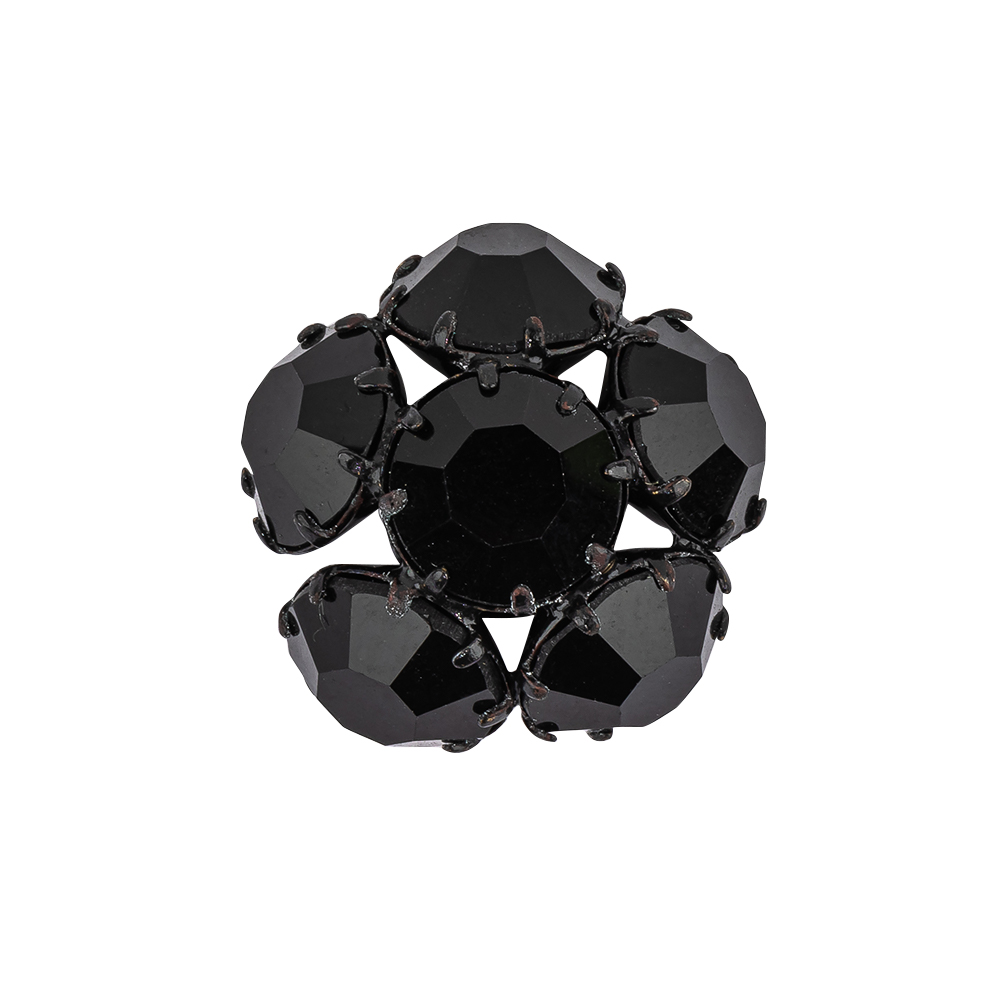 Vintage Swarovski Jet Rhinestones and Jet Plated Metal Floral Shank Back Button – 38L/24mm Vintage Swarovski Jet Rhinestones and Jet Plated Metal Floral Shank Back Button – 38L/24mm