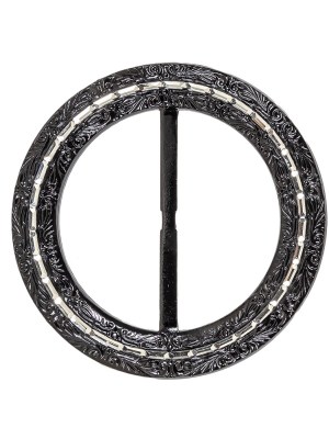 Vintage Black Classical Swirls Round Slider with Faceted Silver Band – 2.75″ x 2.75″ Vintage Black Classical Swirls Round Slider with Faceted Silver Band – 2.75″ x 2.75″