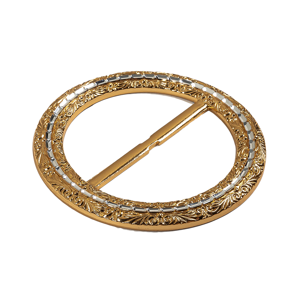 Vintage Gold Classical Swirls Round Slider with Faceted Silver Band - 3.25" x 3.25"