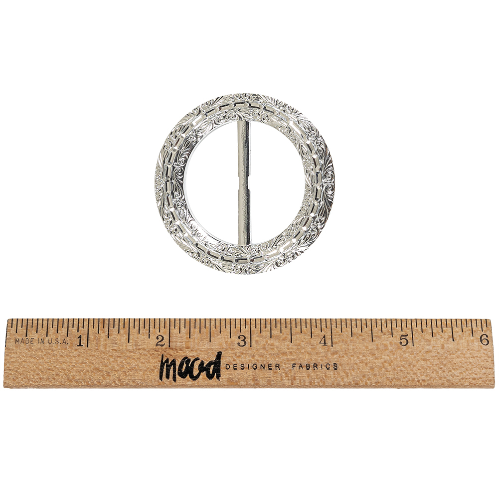 Vintage Silver Classical Swirls Round Slider with Faceted Silver Band - 2.375" x 2.375"