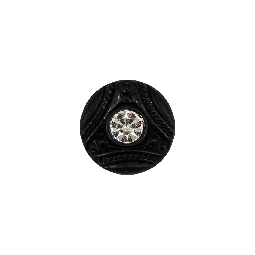 Vintage Matte Black Shank Back Glass Button with Rhinestone Core – 22L/14mm Vintage Matte Black Shank Back Glass Button with Rhinestone Core – 22L/14mm
