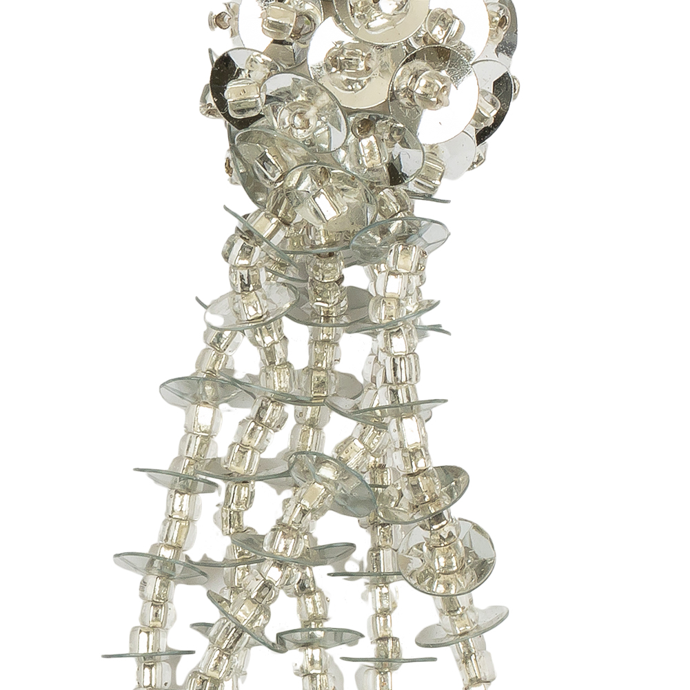 Vintage Silver Beaded and Sequined Tassel Ornament - 2" x 0.5"