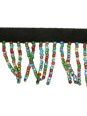 Vintage Multicolored and Black Seed Beaded Chainette Fringe – 1″ Vintage Multicolored and Black Seed Beaded Chainette Fringe – 1″