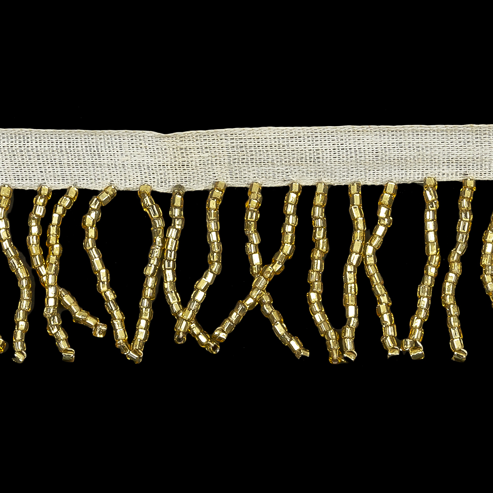 Vintage Gold and White Chop Beaded Chainette Fringe - 1"