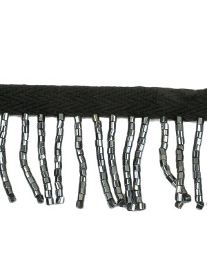 Vintage Gunmetal and Black Chop Beaded Chainette Fringe – 1″ Vintage Gunmetal and Black Chop Beaded Chainette Fringe – 1″