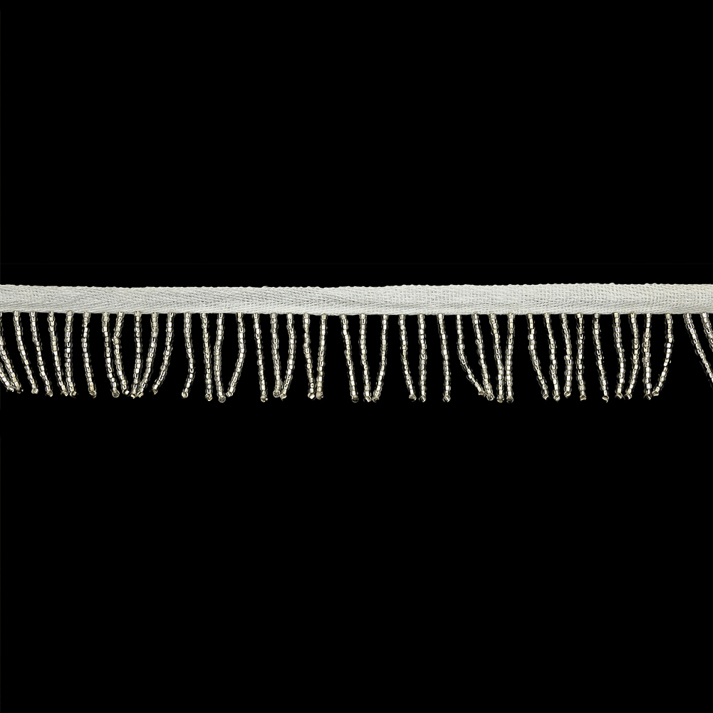 Vintage Silver and White Seed Beaded Chainette Fringe – 1″ Vintage Silver and White Seed Beaded Chainette Fringe – 1″