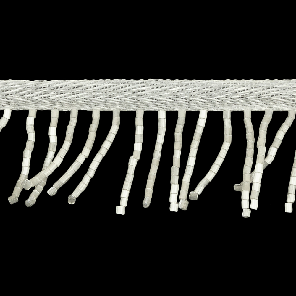 Vintage White Satin Chop Beaded Chainette Fringe - 1"
