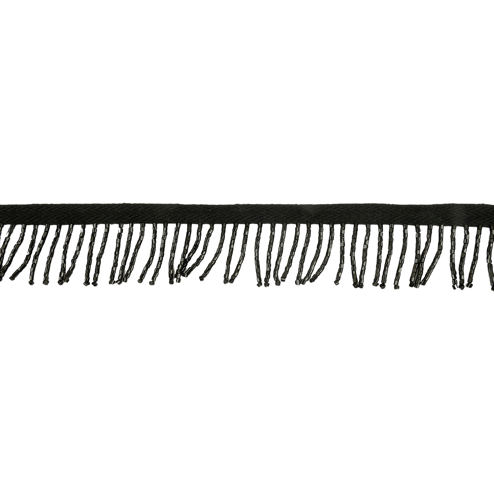 Vintage Black Chop Beaded Chainette Fringe – 1″ Vintage Black Chop Beaded Chainette Fringe – 1″