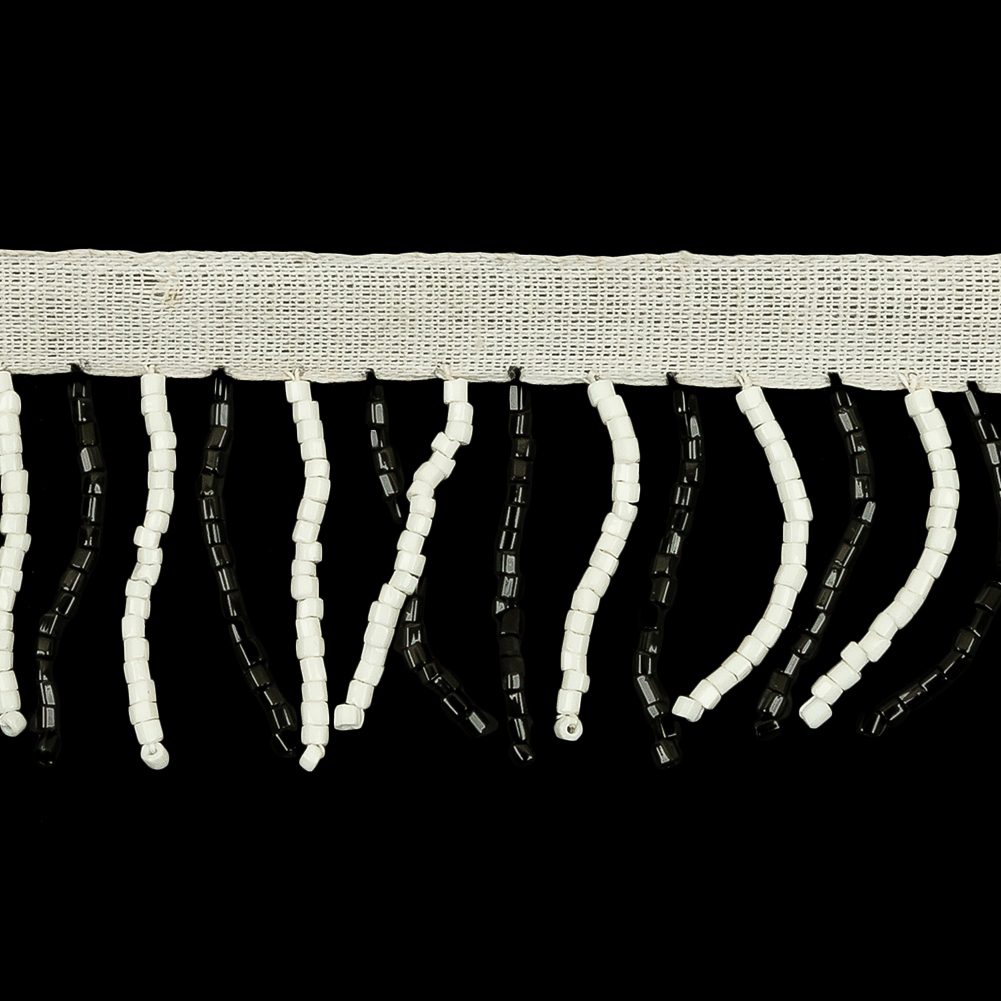 Vintage White and Black Chop Beaded Chainette Fringe - 1"