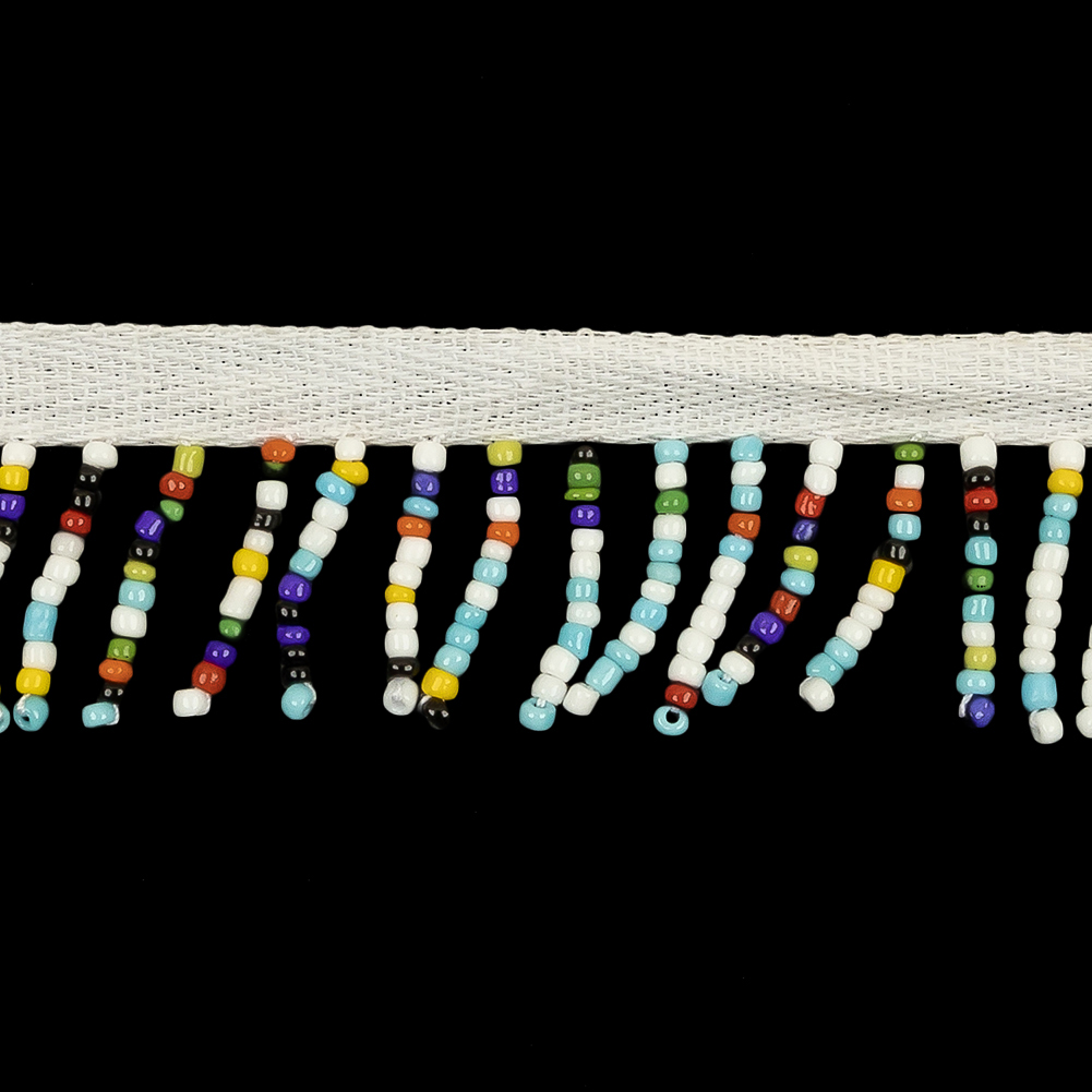 Vintage White and Multicolor Seed Beaded Fringe - 0.75"