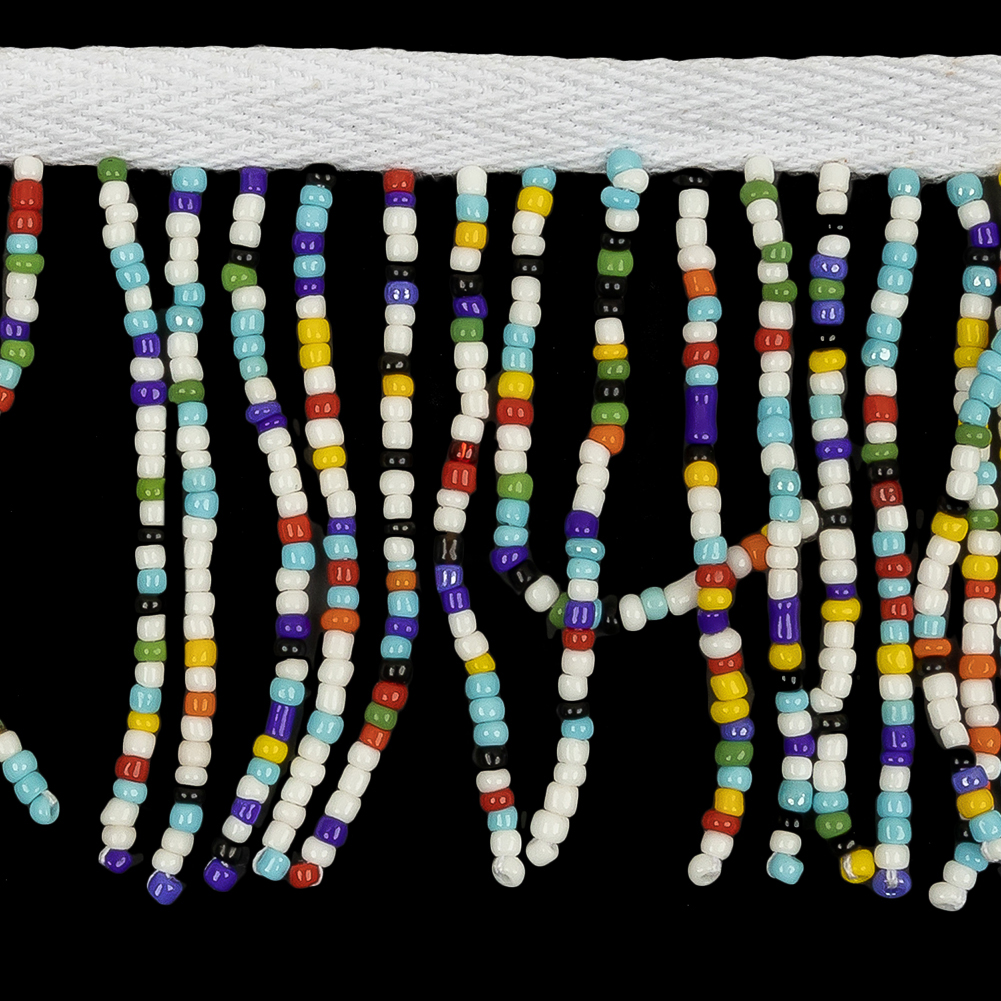 Vintage Opaque Multi and White Seed Beaded Chainette Fringe - 2"