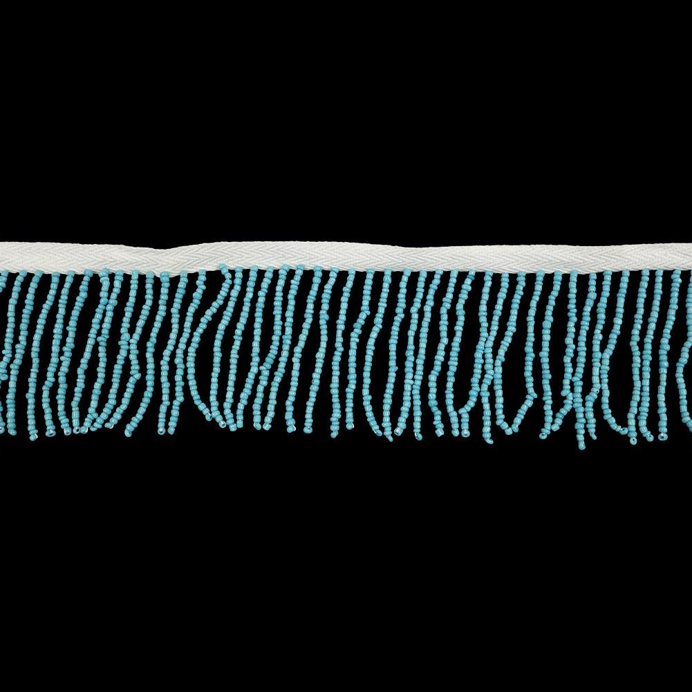 Vintage Opaque Turquoise and White Seed Beaded Chainette Fringe – 2″ Vintage Opaque Turquoise and White Seed Beaded Chainette Fringe – 2″