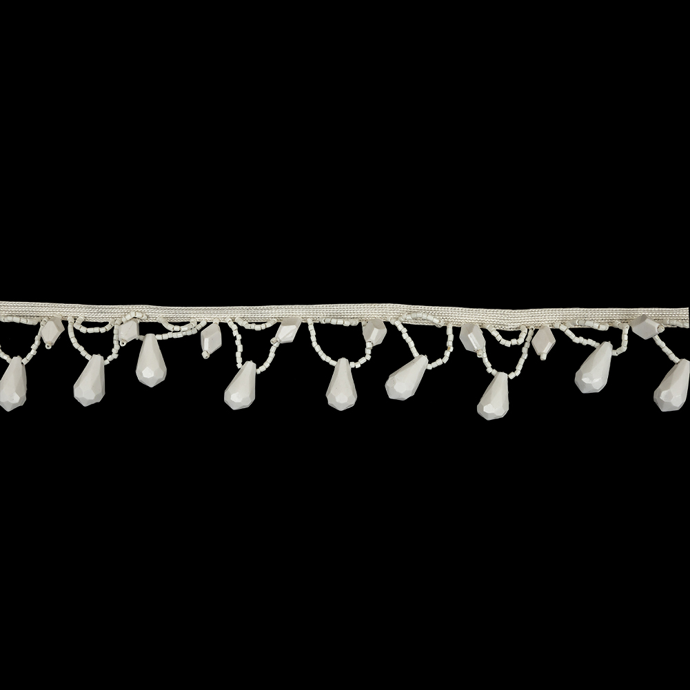 Vintage Chalk White Teardrops and Seed Beaded Fringe – 1.375″ Vintage Chalk White Teardrops and Seed Beaded Fringe – 1.375″